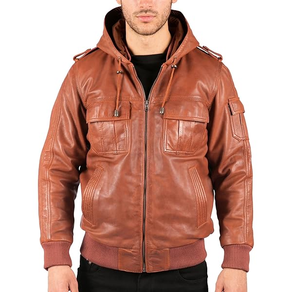 TruClothing Mens Real Leather Jacket Black Brown Hooded Hood Zip